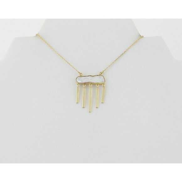 Gold Over Sterling Silver Natural Keshi Pearl Dangle Necklace 16" to 18" - Picture 6 of 8